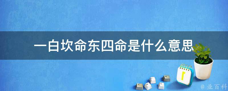 一白坎命东四命是什么意思