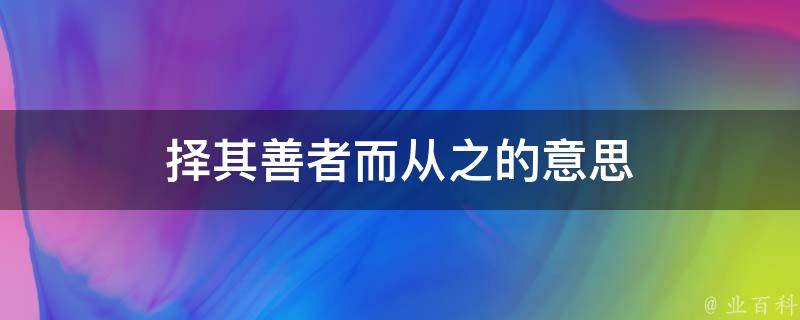 择其善者而从之的意思