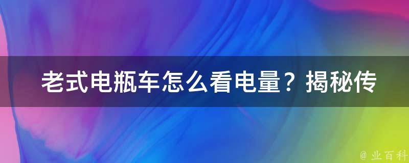  老式电瓶车怎么看电量？揭秘传统与现代方法！