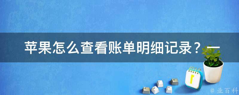  苹果怎么查看账单明细记录？一篇详细的指南