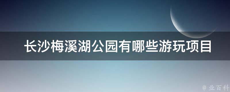  长沙梅溪湖公园有哪些游玩项目？