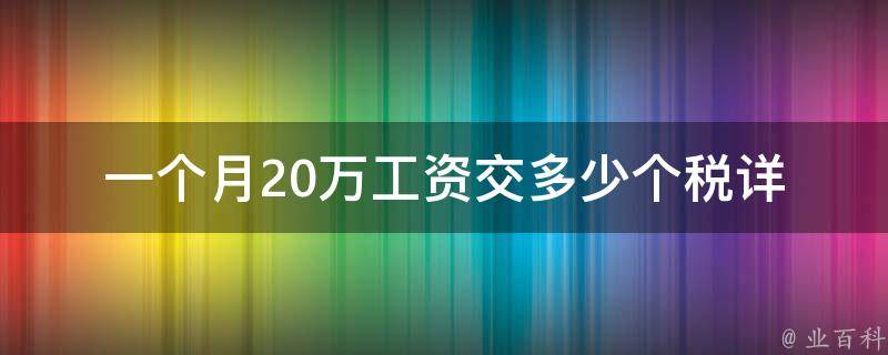 一个月20万工资交多少个税(详解个税计算方法)