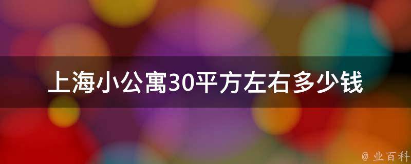 上海小**30平方左右多少钱(租金和购买**对比)