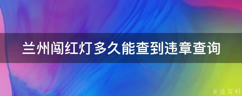 兰州闯红灯多久能查到(违章查询时间及流程)