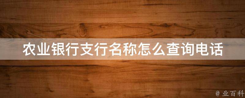 农业银行支行名称怎么查询电话_全国分行查询方法详解