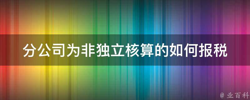 分公司为非独立核算的如何报税 