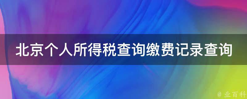 北京个人所得税查询缴费记录查询系统_详细步骤+常见问题解答