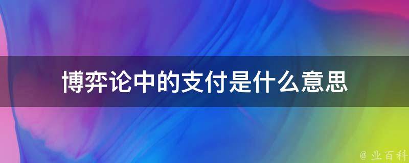 博弈论中的支付是什么意思 