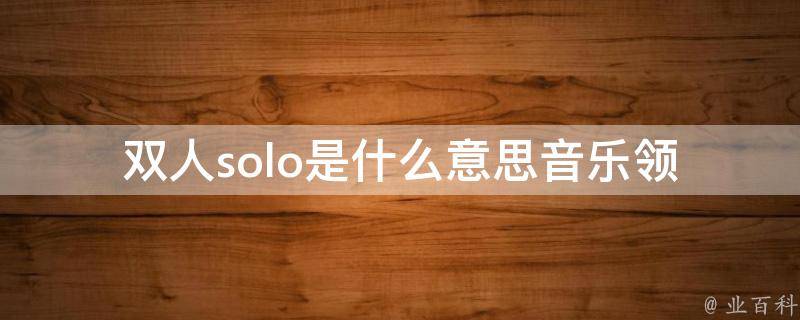 双人solo是什么意思(音乐领域的新潮流)