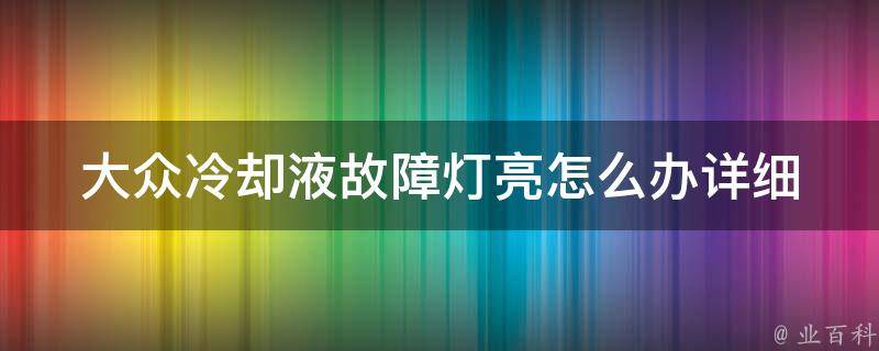 大众**液故障灯亮怎么办_详细解决方法及常见问题排除