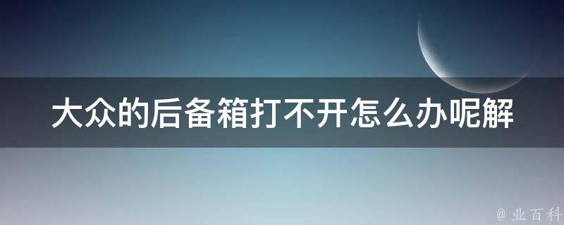 大众的后备箱打不开怎么办呢_解决方法大全