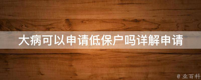 大病可以申请低保户吗_详解申请条件和流程