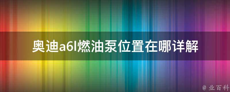 奥迪a6l燃油泵位置在哪_详解奥迪a6l燃油系统结构及维修方法