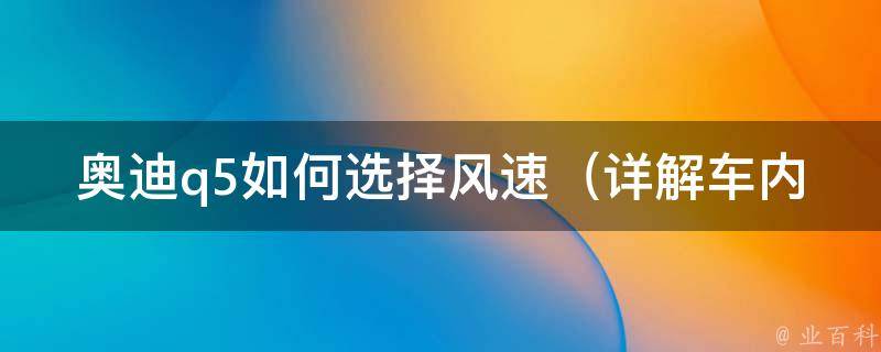 奥迪q5如何选择风速（详解车内空调使用技巧和注意事项）