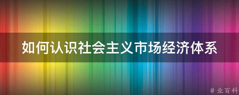 如何认识社会主义市场经济体系 