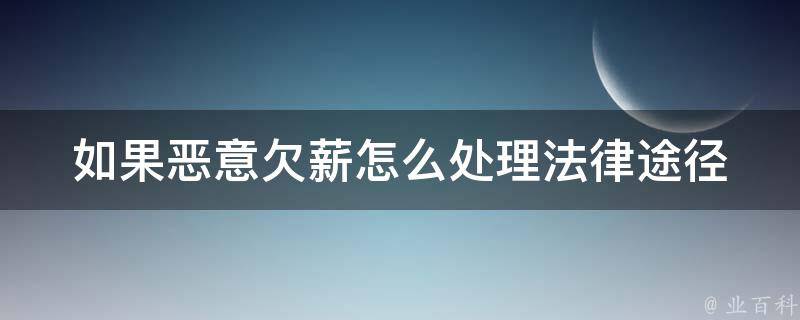 如果恶意欠薪怎么处理_法律途径和实用建议