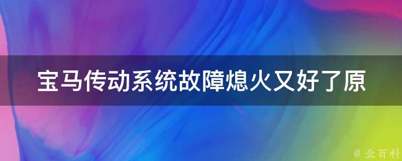 宝马传动系统故障熄火又好了_原因分析及解决方法汇总