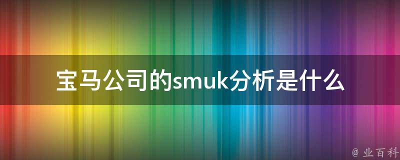 宝马公司的smuk分析是什么(详解smuk策略在汽车行业的应用)。