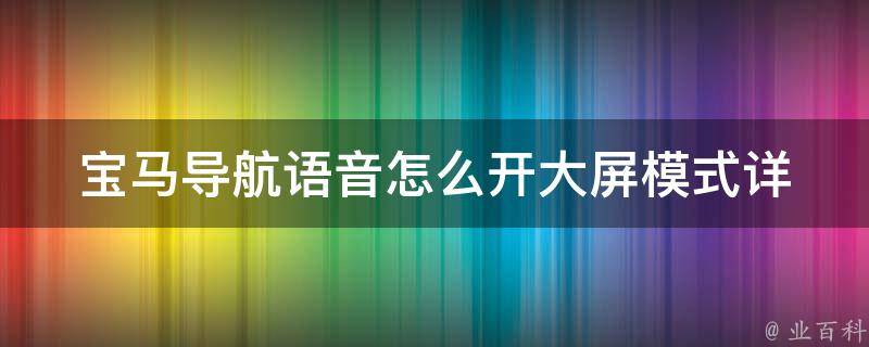 宝马导航**怎么开大屏模式(详细操作步骤+小技巧)