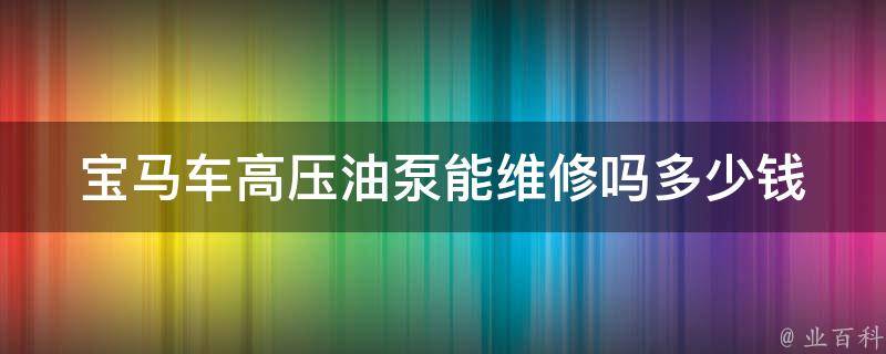 宝马车高压油泵能维修吗多少钱_宝马车高压油泵故障原因及修理费用分析