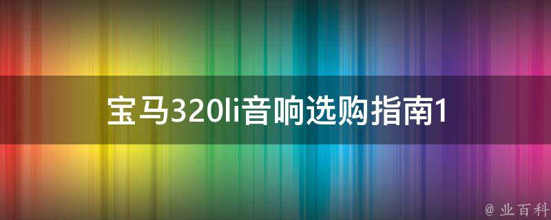 宝马320li音响选购指南_17款车型适用的最佳选择。