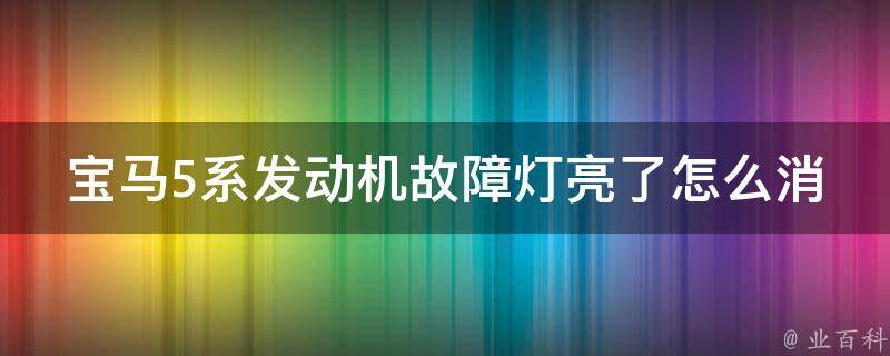 宝马5系发动机故障灯亮了怎么消除(详解宝马车主必知的故障排除方法)。