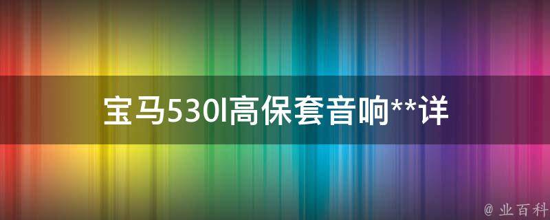 宝马530l高保套音响**(详解宝马原厂音响、第三方音响、改装音响等)。