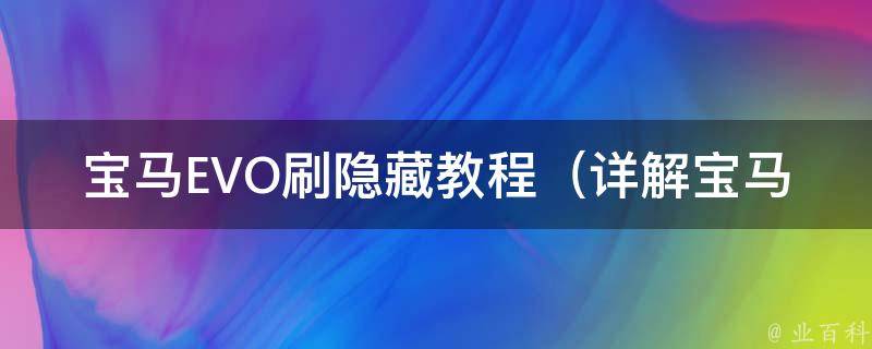 宝马EVO刷隐藏教程_详解宝马EVO隐藏功能、刷隐藏步骤、常见问题