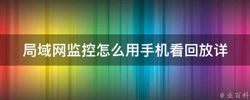 局域网监控怎么用手机看回放_详解步骤+推荐app