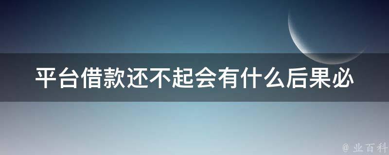 平台借款还不起会有什么后果(必须了解的四大风险)