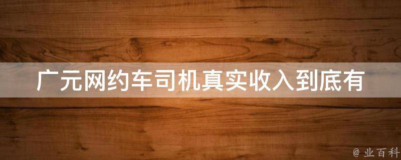 广元网约车司机真实收入_到底有多少？