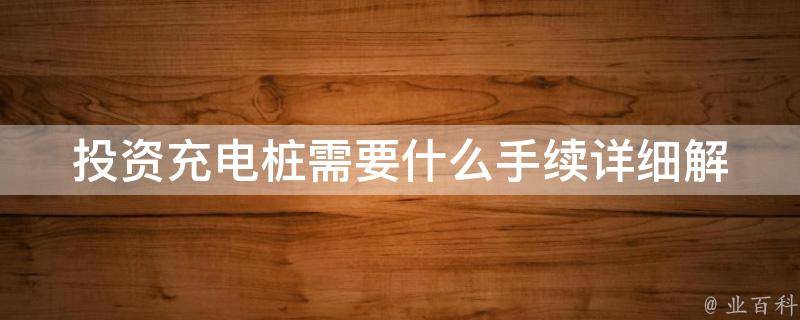 投资充电桩需要什么手续_详细解答投资者关心的问题