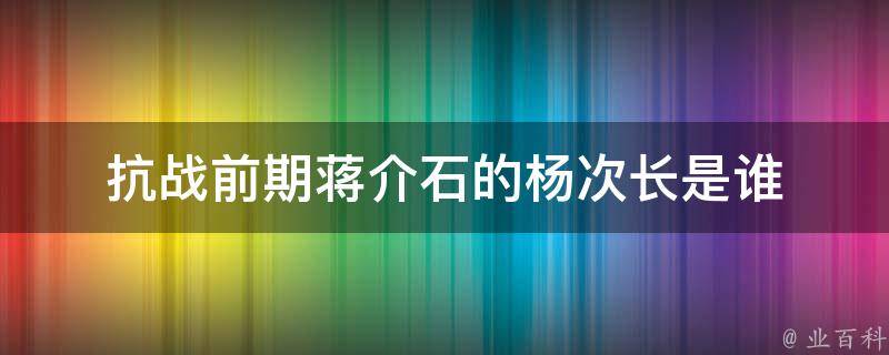 抗战前期蒋介石的杨次长是谁 