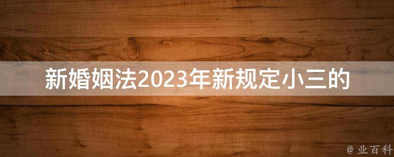 新婚姻法2023年新规定小三的孩子(是否有继承权？)