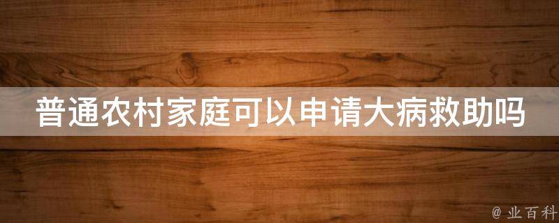 普通农村家庭可以申请大病救助吗_详解申请条件和流程