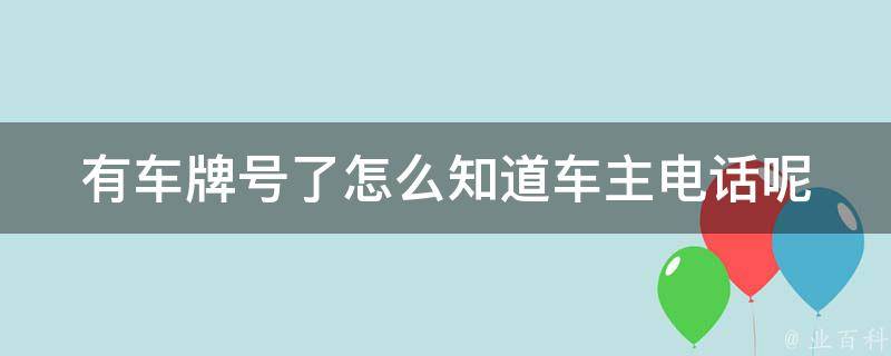 有车牌号了怎么知道车主电话呢(查询方法大全)