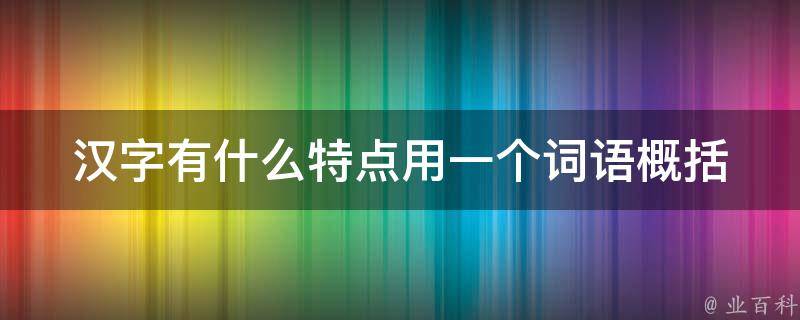 汉字有什么特点用一个词语概括 