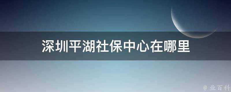 深圳平湖社保中心在哪里 