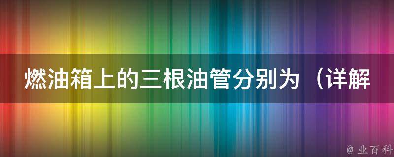 燃油箱上的三根油管分别为（详解汽车燃油系统中的油管作用和区别）