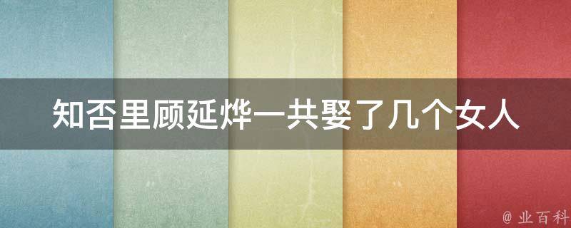 知否里顾延烨一共娶了几个女人 