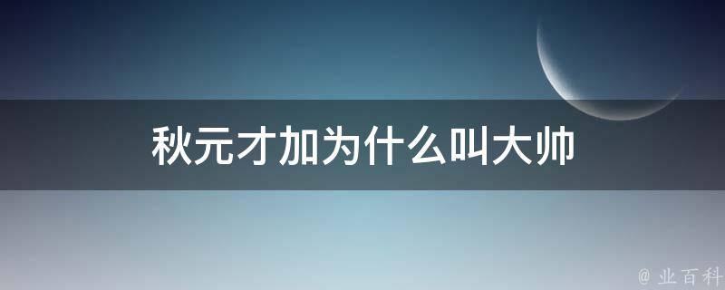 秋元才加为什么叫大帅 