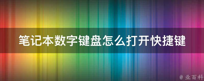 笔记本数字键盘怎么打开_快捷键、触控板、故障排除。