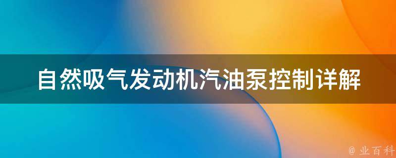 自然吸气发动机汽油泵控制_详解汽车发动机控制系统中的重要组成部分