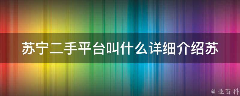 苏宁二手平台叫什么(详细介绍苏宁旗下二手交易平台)