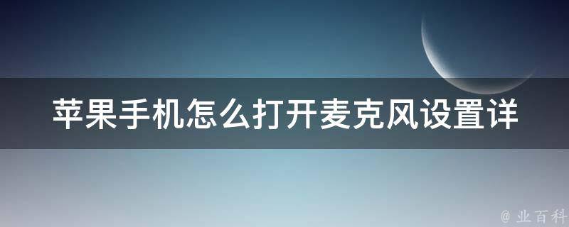 苹果手机怎么打开麦克风设置_详细操作步骤+解决无声问题的小技巧