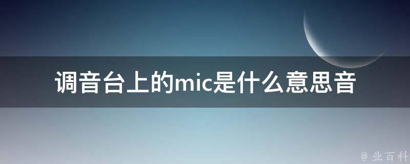 调音台上的mic是什么意思(音频处理中的重要角色)