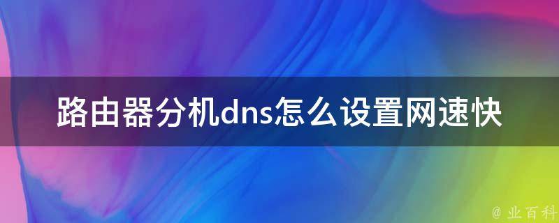 路由器分机dns怎么设置网速快 