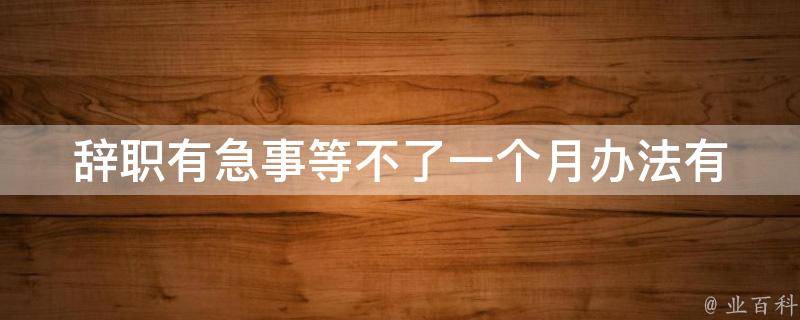 辞职有急事等不了一个月办法(有哪些应急解决方案)