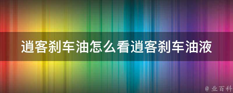 逍客刹车油怎么看_逍客刹车油液位检查方法及注意事项