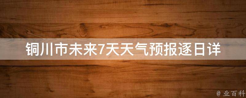 铜川市未来7天天气预报_逐日详解气象数据实时更新